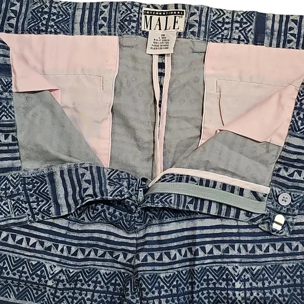 International Male 36 Vintage 90s Aztec Print Cotton Shorts Rare Boho Surfwear - Picture 7 of 7